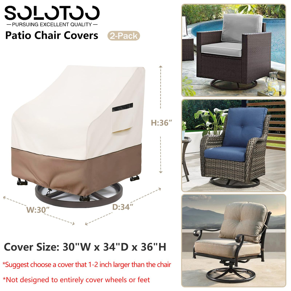 SoloToo beige cover bottom-hem elastic cord for secure wind-proof fit