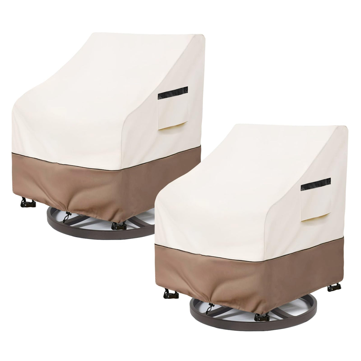 SoloToo beige patio chair covers front view showing waterproof protection.