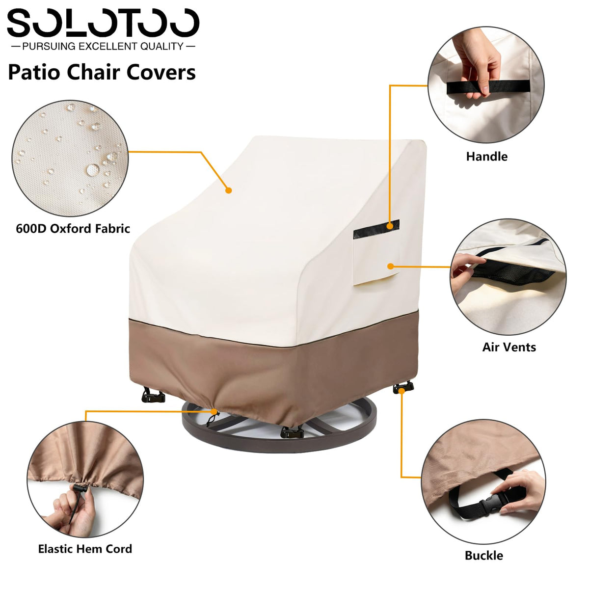 SoloToo chair covers beige with vents promoting air circulation.