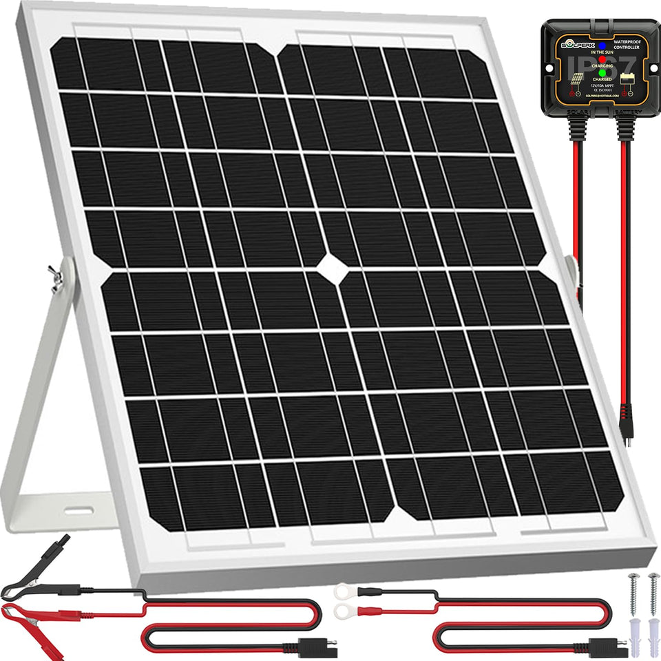 SOLPERK 20W panel front view showing efficient solar cells for reliable charging.