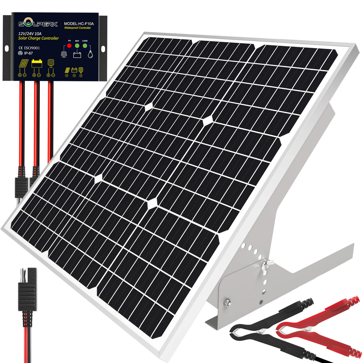 SOLPERK 50W solar panel in sun boosts on-the-go charging for 12V systems.