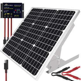 SOLPERK 50W solar panel in sun boosts on-the-go charging for 12V systems.