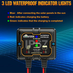 Battery status LEDs indicating charging progress at a glance