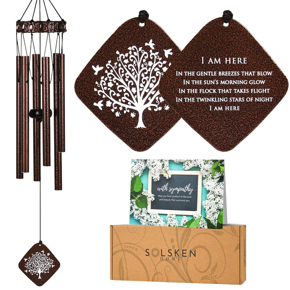 Solsken Home Tree of Life wind chimes in bronze finish for outdoor remembrance