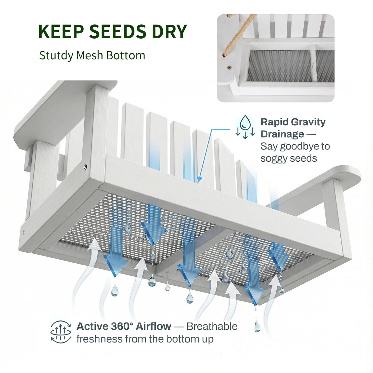 Solution4Patio Bench-Style Feeder on porch offers unobstructed birdwatching.