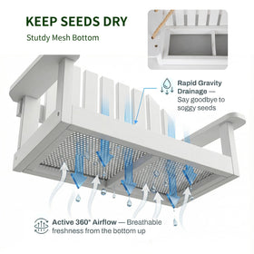 Solution4Patio Bench-Style Feeder on porch offers unobstructed birdwatching.