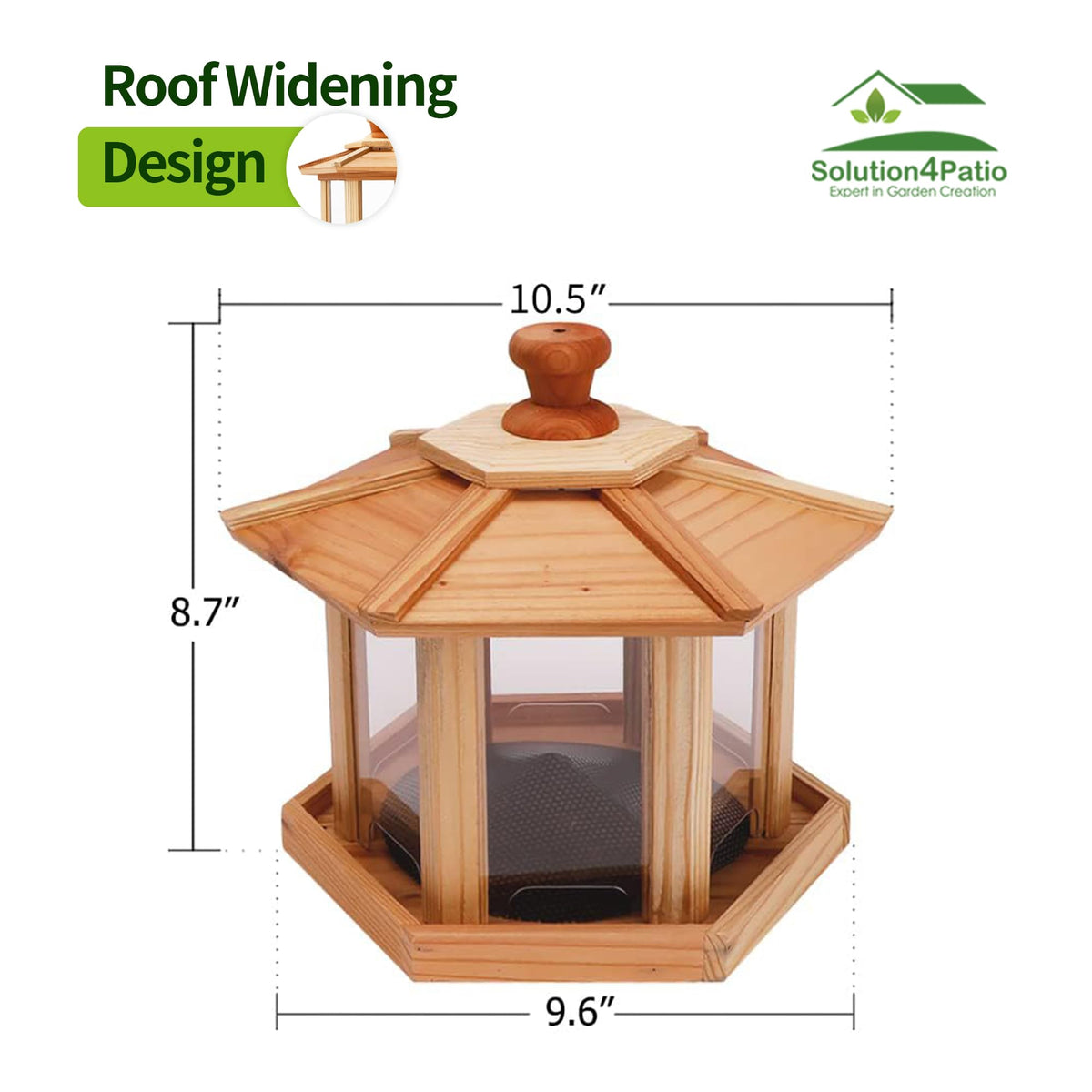 Solution4Patio garden view with hexagon roof inviting birds to feed