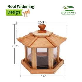 Solution4Patio garden view with hexagon roof inviting birds to feed