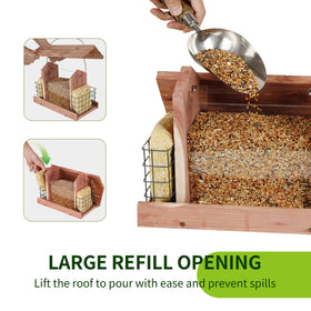 Solution4Patio cedar hopper feeder 360° feeding for social birds.