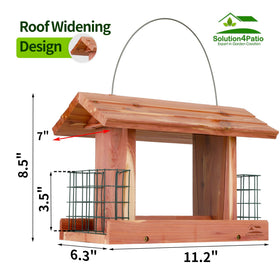 Solution4Patio cedar hopper feeder double suet cages provide versatile feeding options.