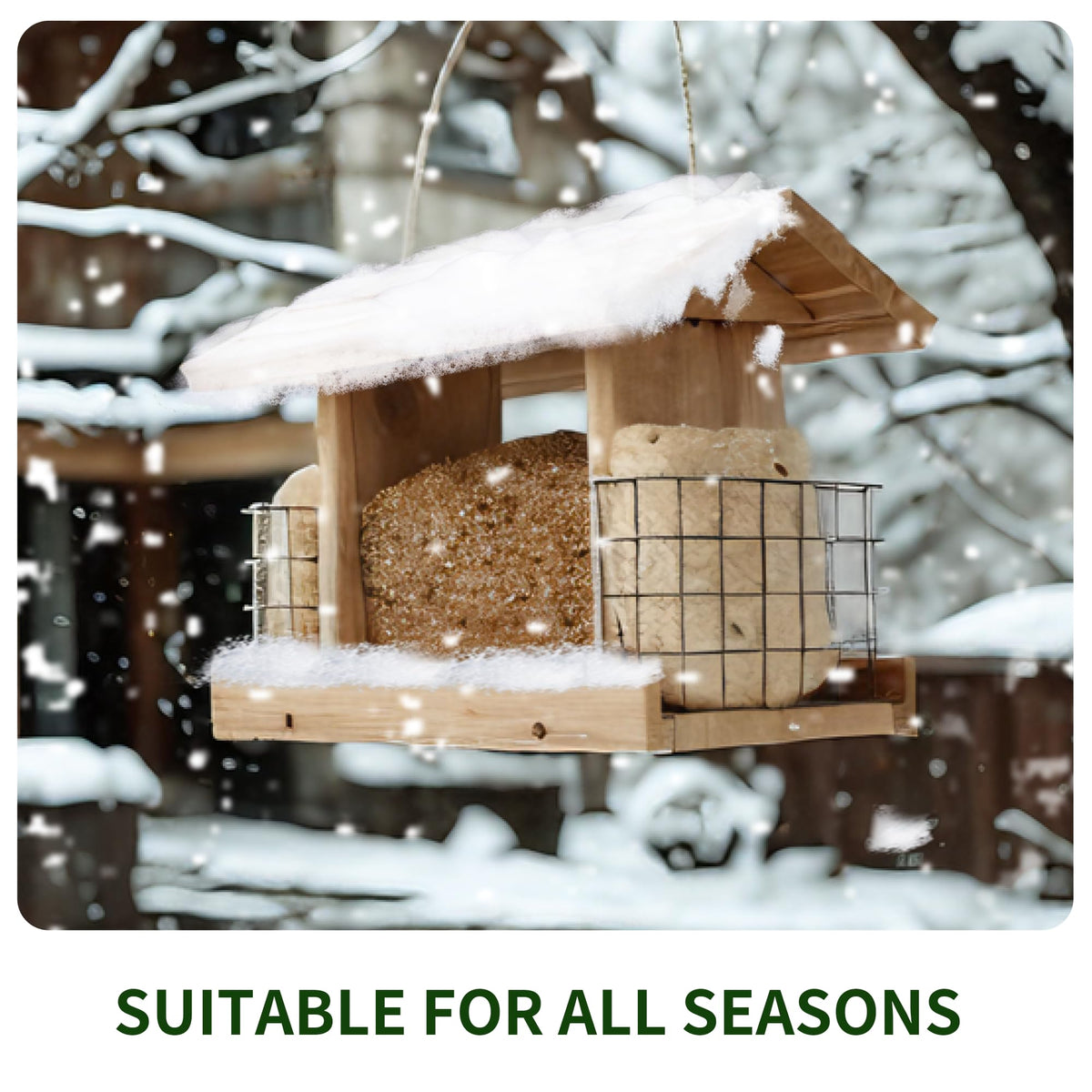 Solution4Patio cedar hopper feeder weatherproof construction for year-round use.