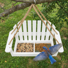 Solution4Patio Elevated bench feeder attracts cardinals and finches with open sightlines.