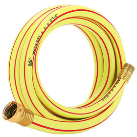 Solution4Patio lead-in yellow short garden hose 3-4in-10ft ideal for quick watering and storage.
