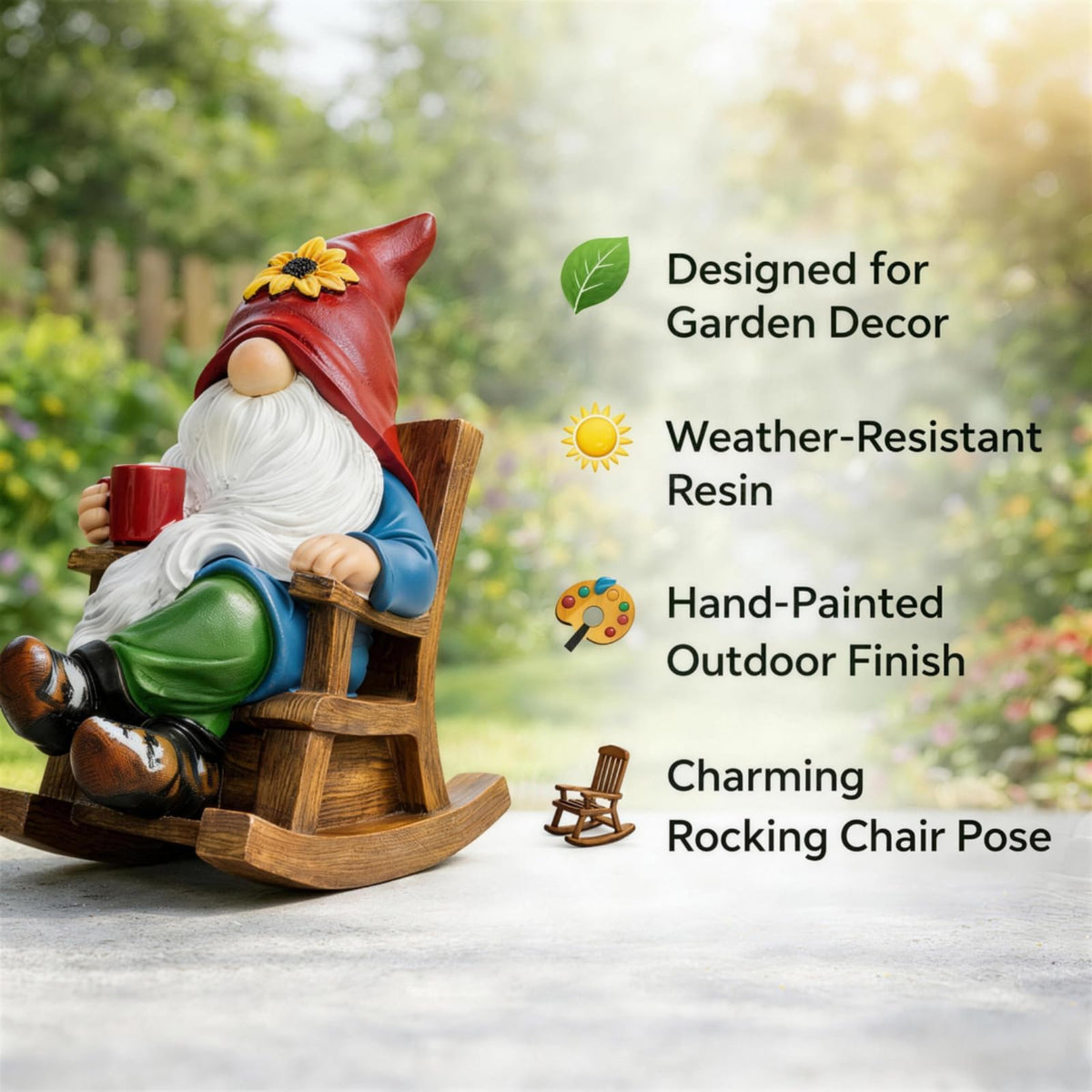Somdzono indoor-outdoor display gnome fits shelves and mantels.