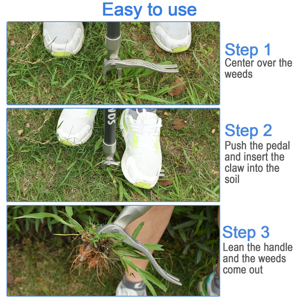SOMOLUX stand-up weeder supports back-friendly yard work.
