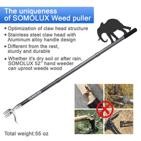 SOMOLUX lever-action weeder demonstrates lifting weed from ground.