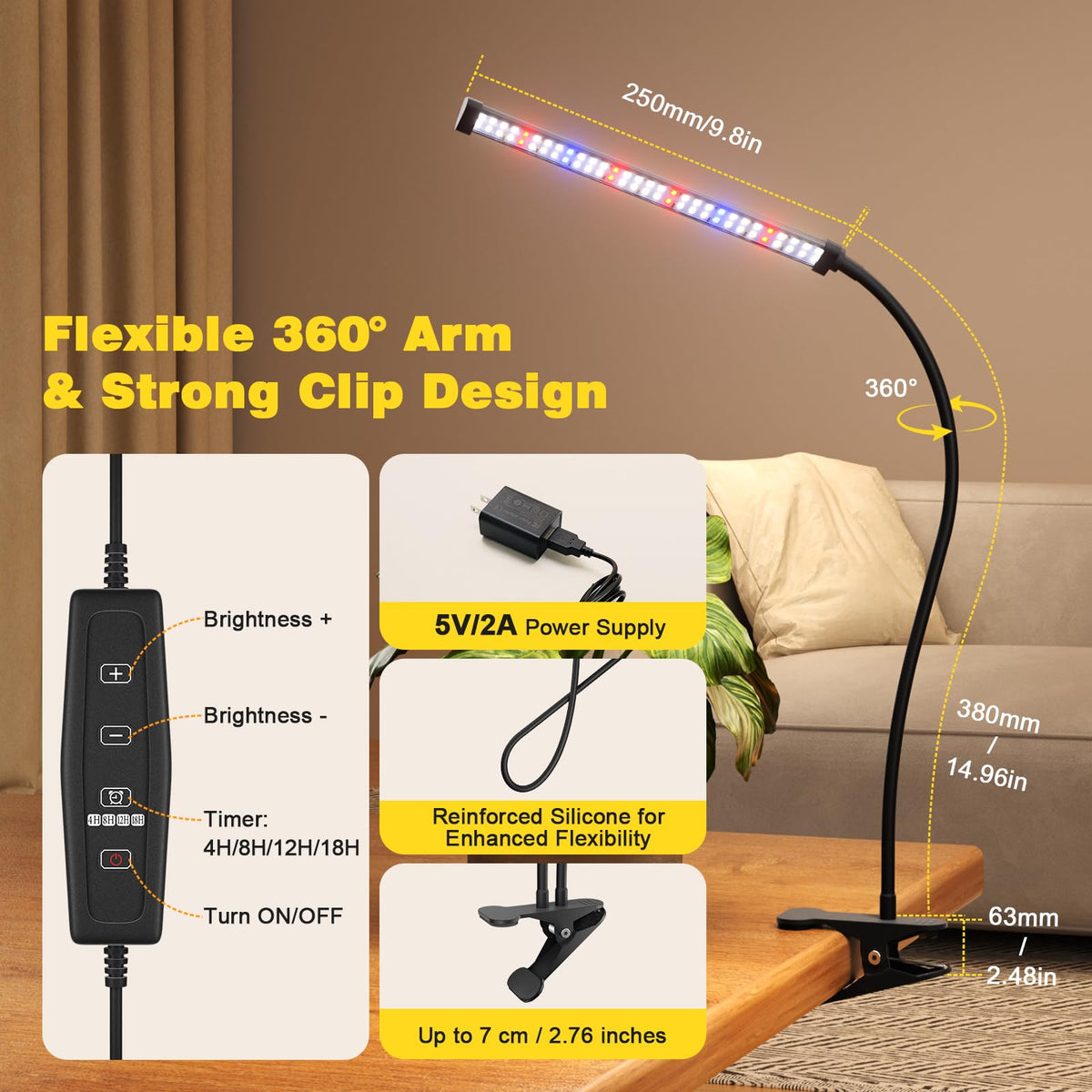 Sonamindary light timer options keep care consistent at 4/8/12/18 hours.