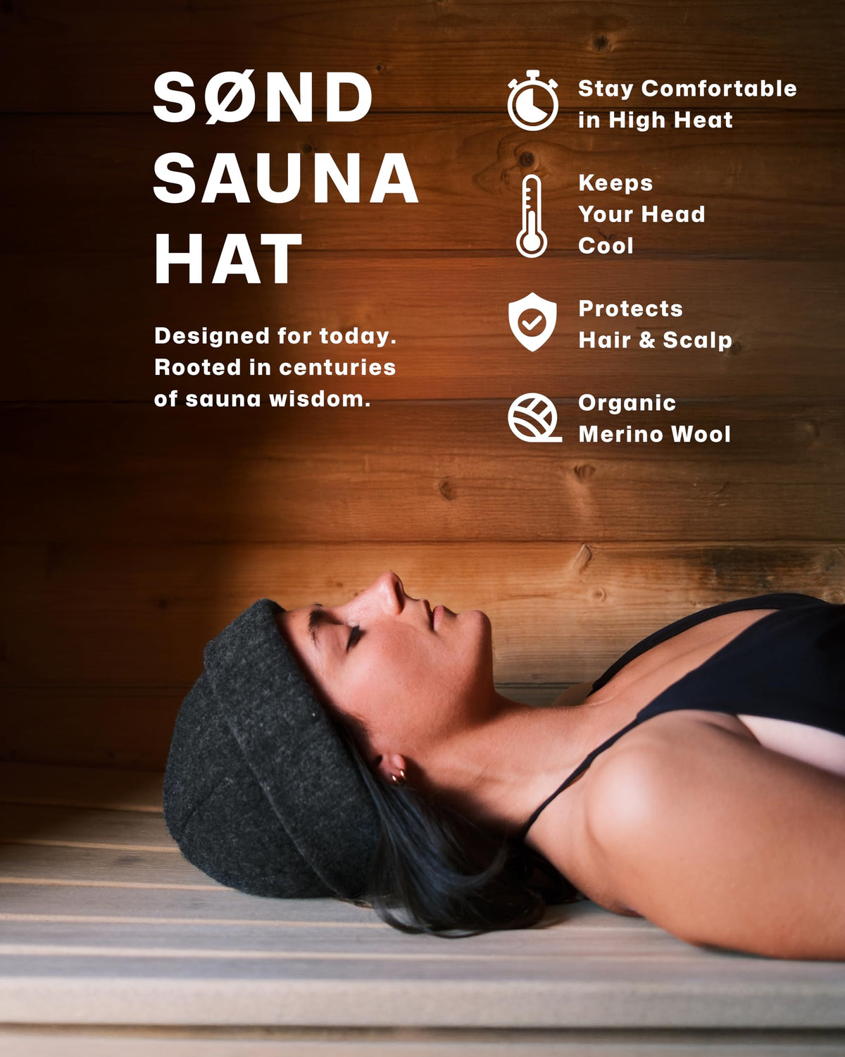 SØND hair-protection sauna hat shields hair from heat and dryness in high-heat environments