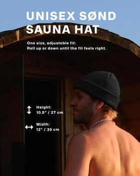SØND sauna hat includes a breathable travel pouch for easy, eco-friendly transport