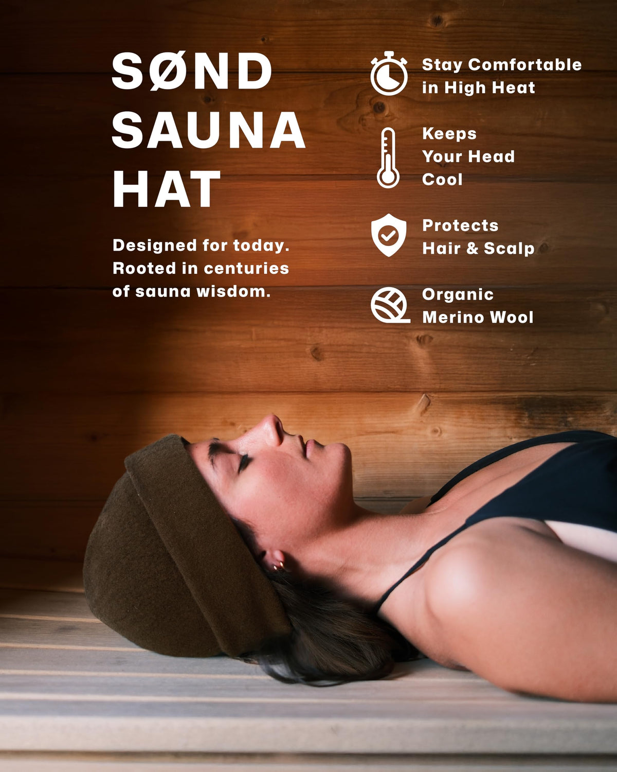 SØND sauna hat beside breathable travel pouch for on-the-go storage.