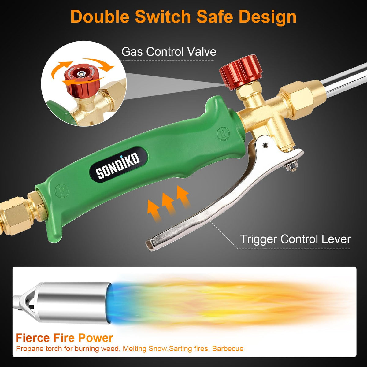 Sondiko 11.5ft hose attached for flexible, safer operation in the field.