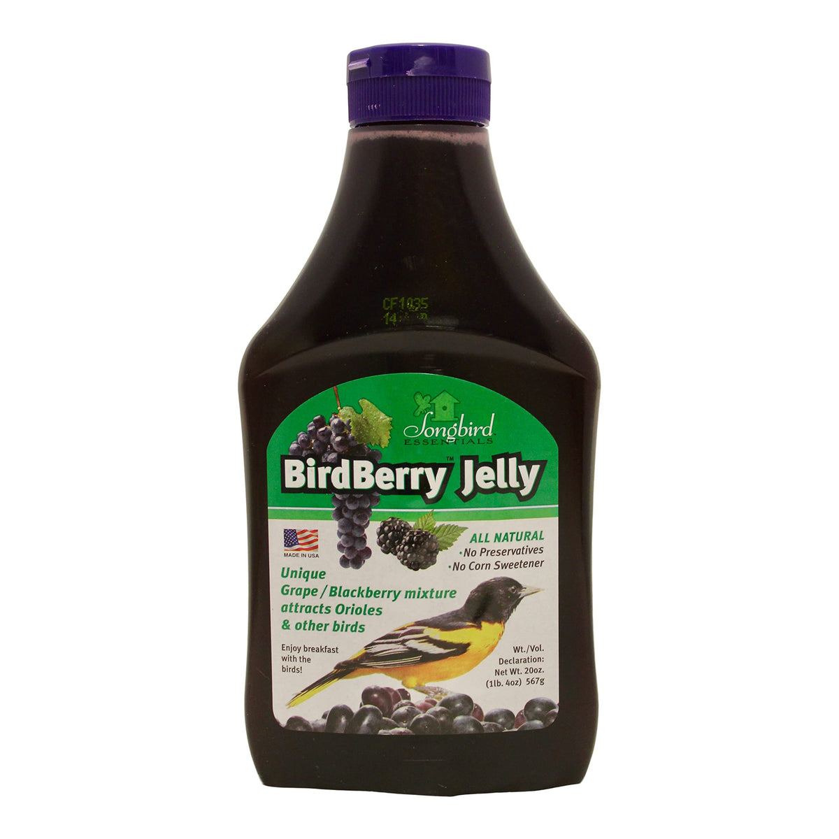 Songbird Essentials Birdberry Jelly 20oz jar for easy backyard feeding.