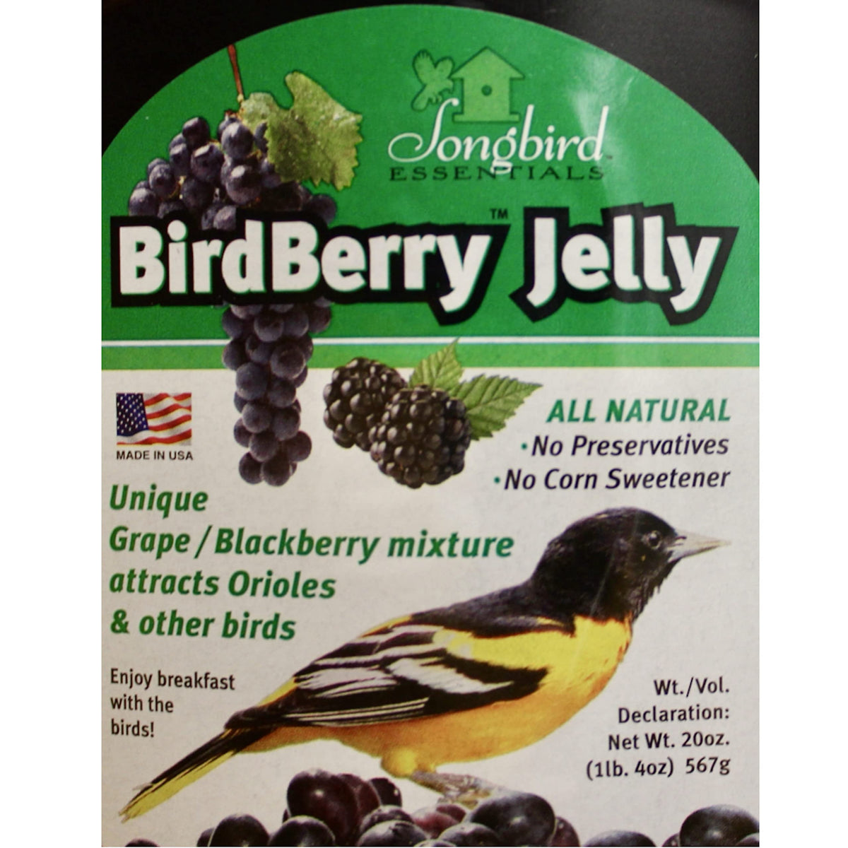 Songbird Essentials Birdberry Jelly 20oz; convenient jar for extended feeding.