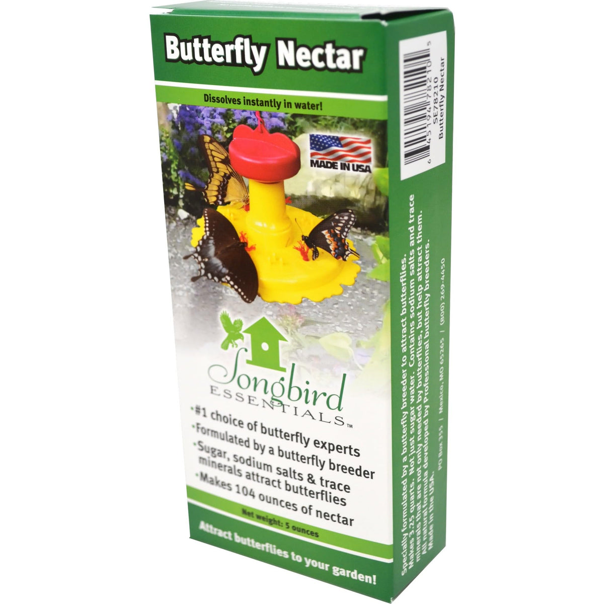 Songbird Essentials butterfly nectar concentrate being poured into a feeder to attract butterflies and pollinators.