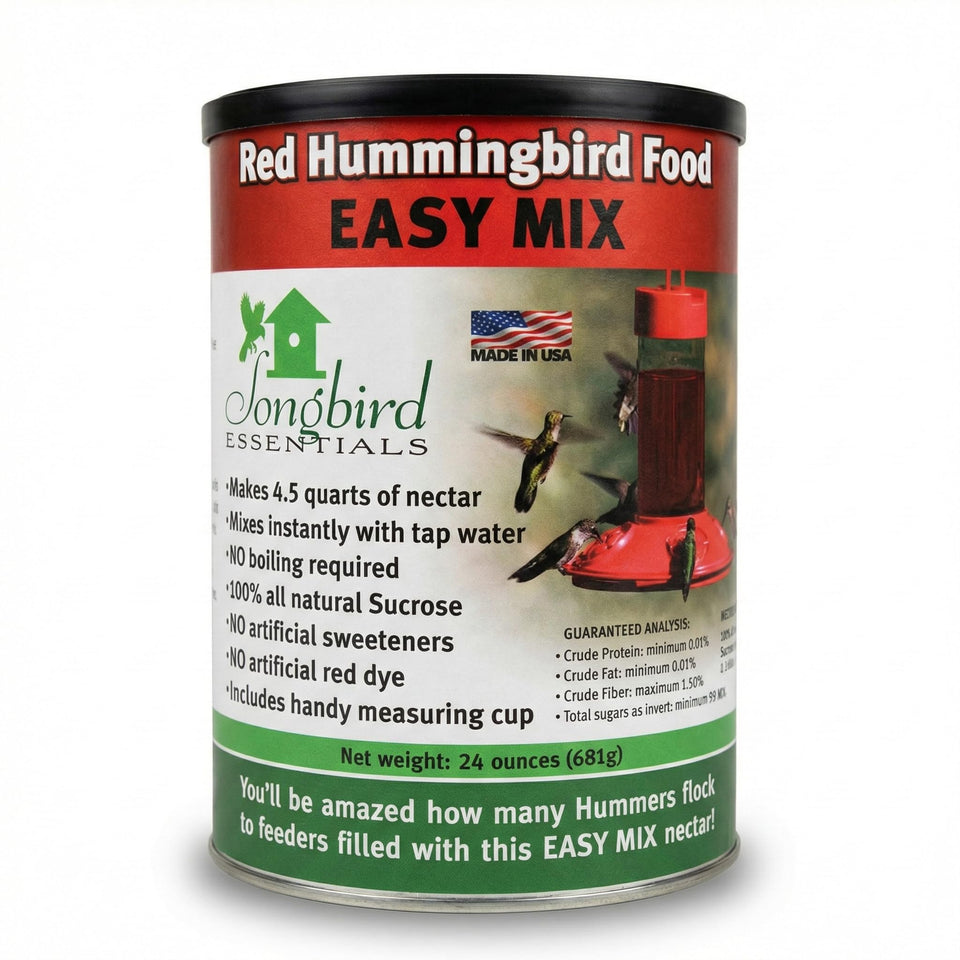 Songbird Essentials red hummingbird nectar can, dry mix for attracting hummingbirds to your yard