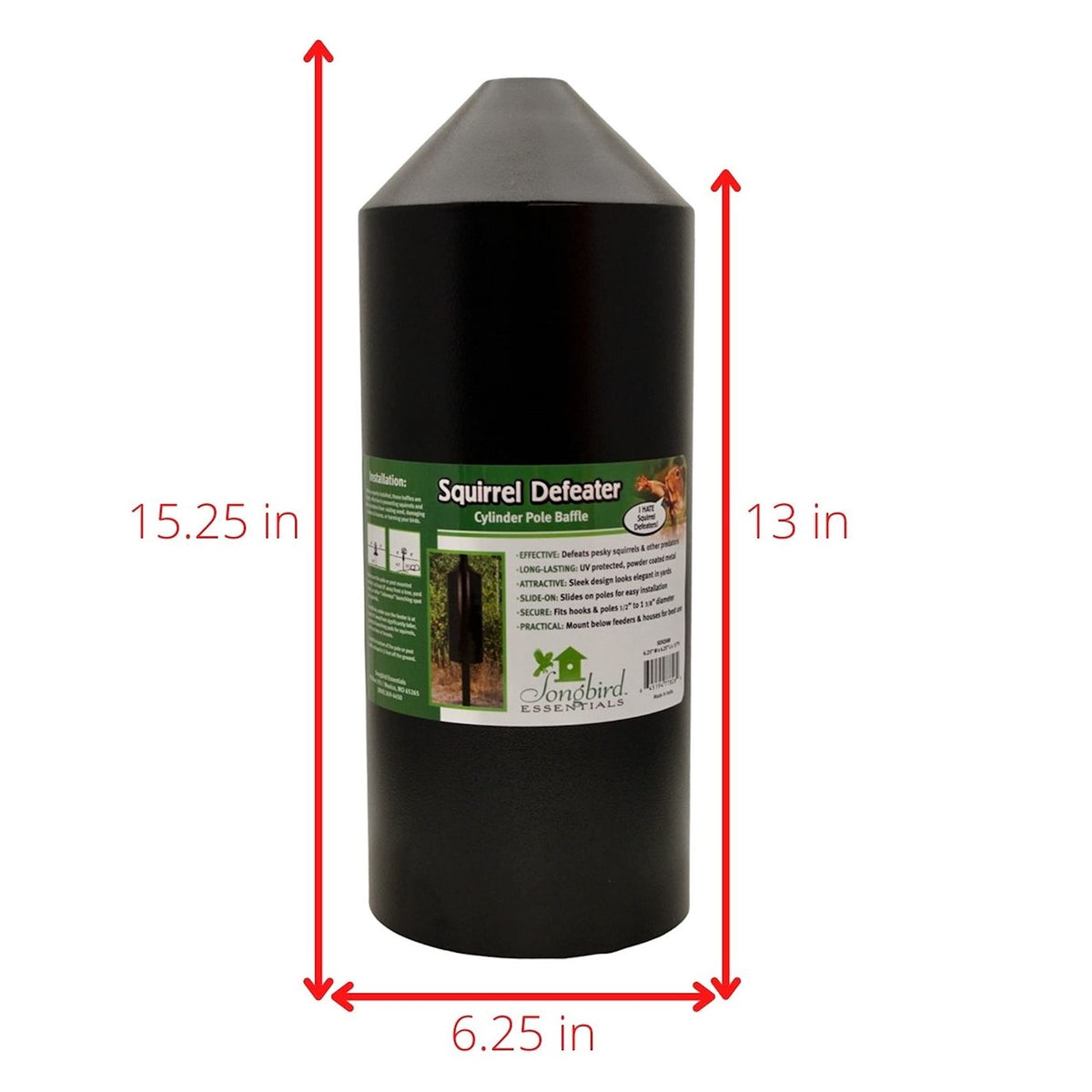 Songbird Essentials Squirrel Defeater stabilizer attachment, elevated mounting ensures stable feeder setup.
