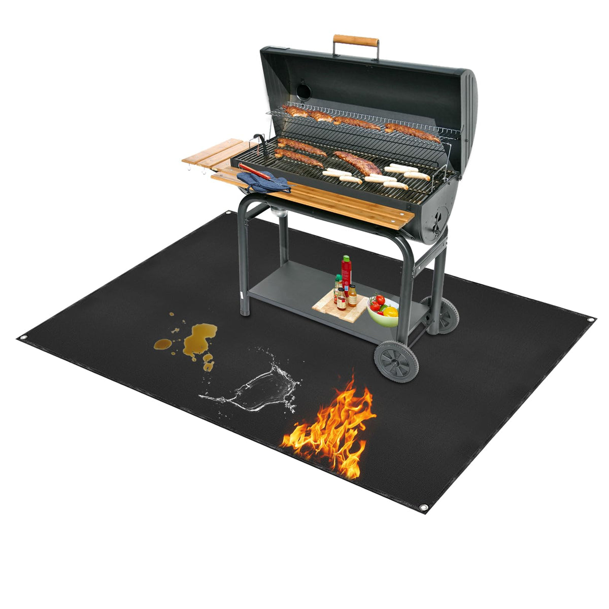 SONGC under grill mat on deck protects surface from heat and spills