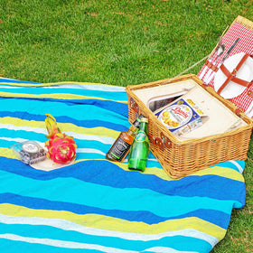 SONGMICS blue-yellow stripes design adds cheerful vibe to patio or garden