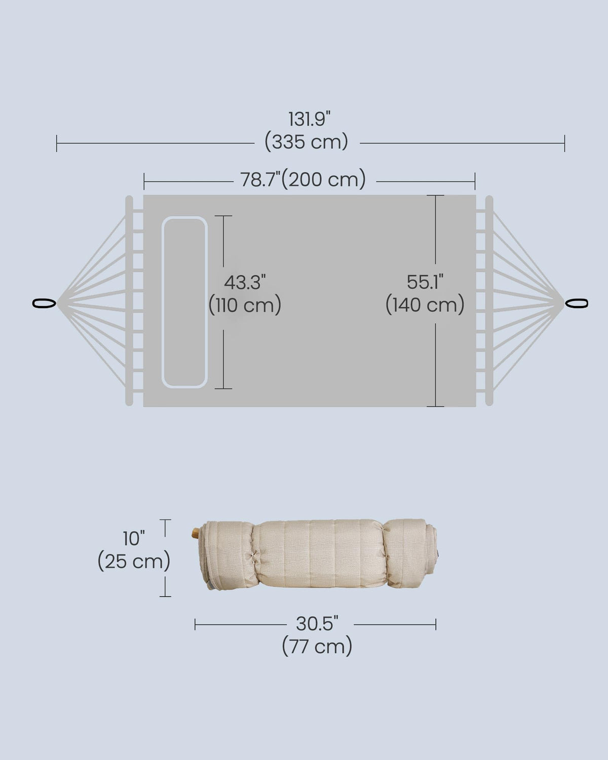 Songmics Hammock 300D fabric built for durable two-person lounging.