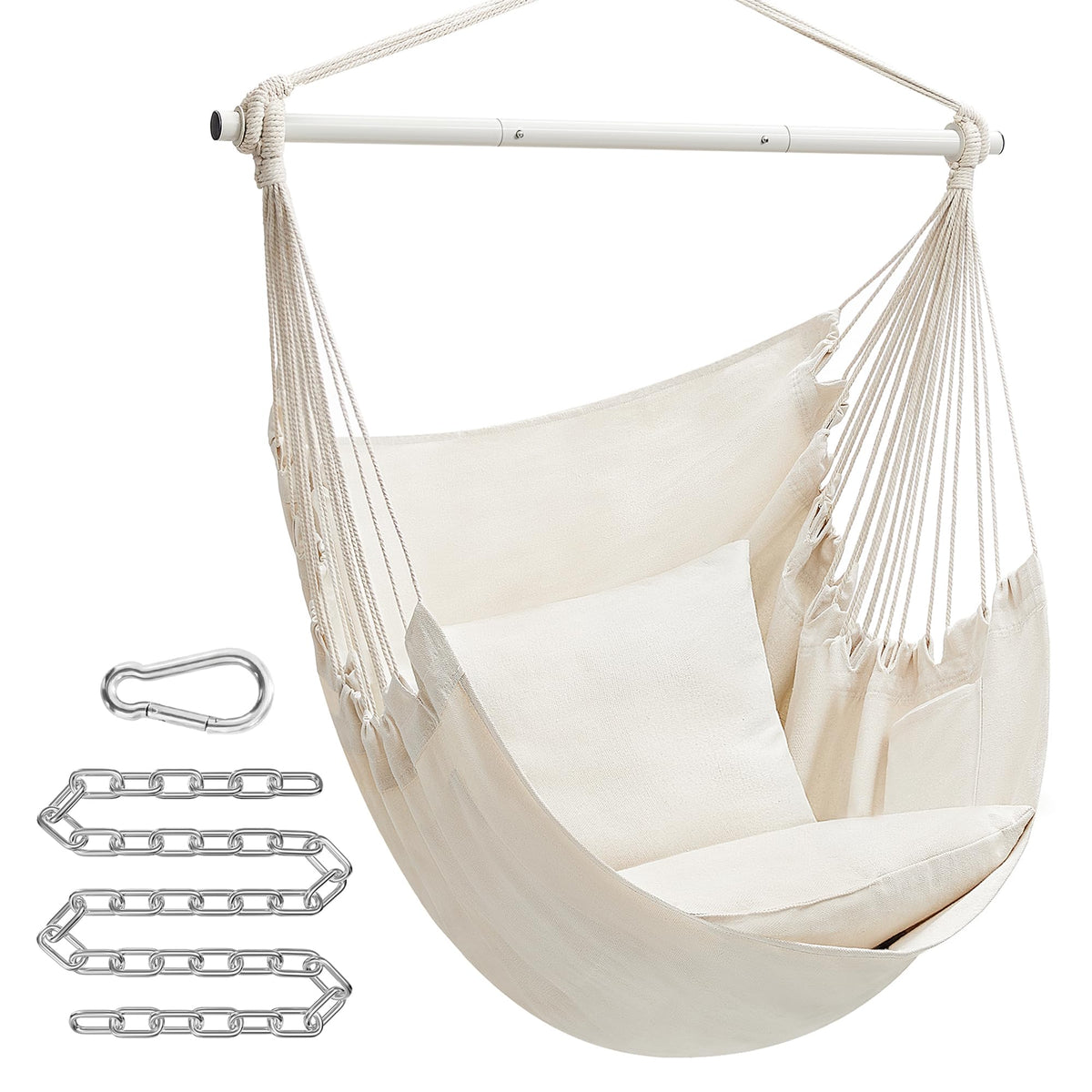 SONGMICS Hammock Chair with two cushions and side pockets for convenience