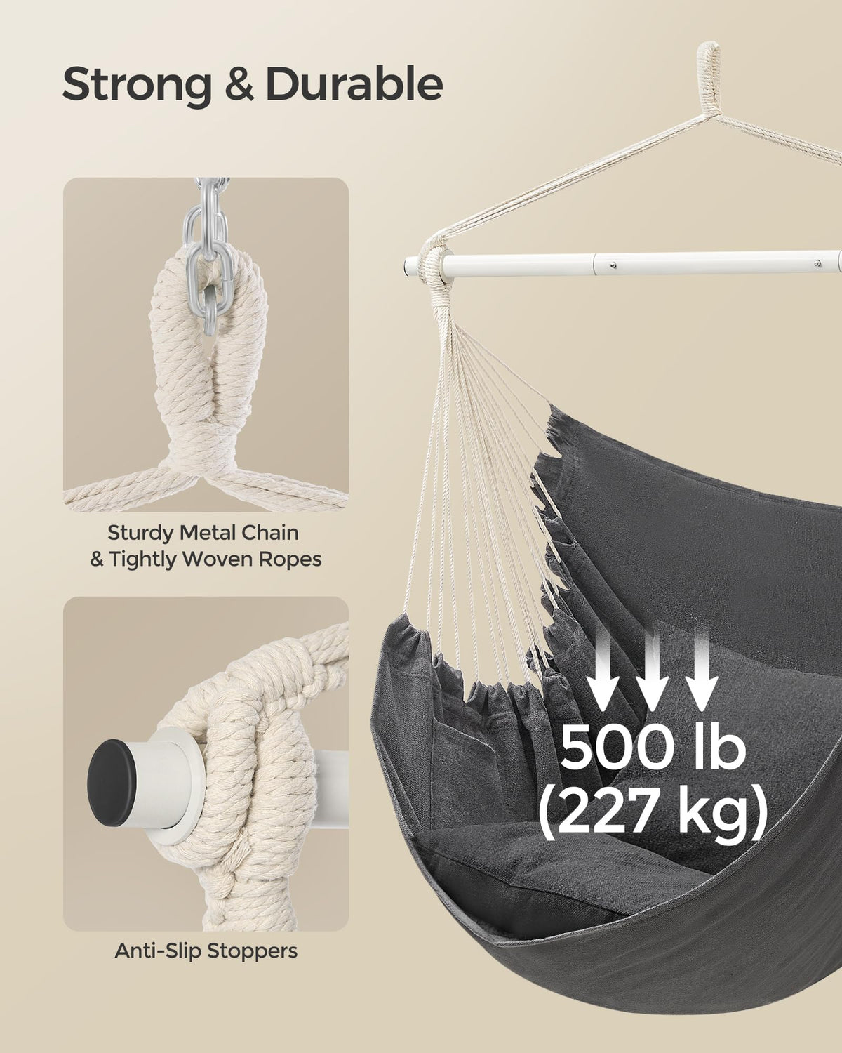 Songmics hammock chair assembly chain demonstrates quick setup with hardware.