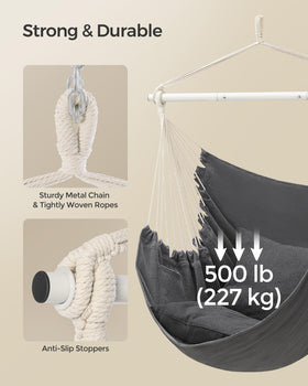 Songmics hammock chair assembly chain demonstrates quick setup with hardware.