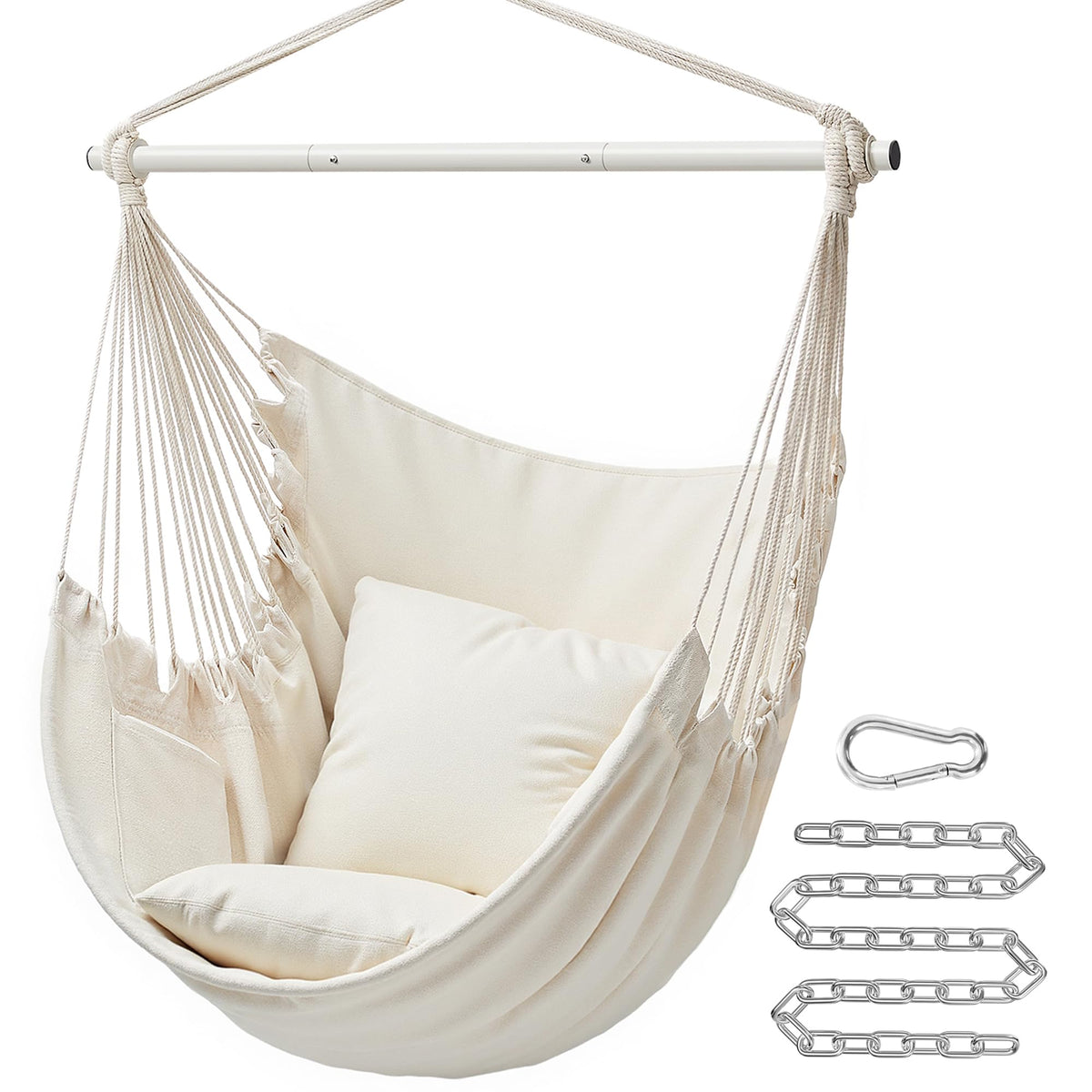 SONGMICS Hammock Chair cream white front view for cozy indoor lounging