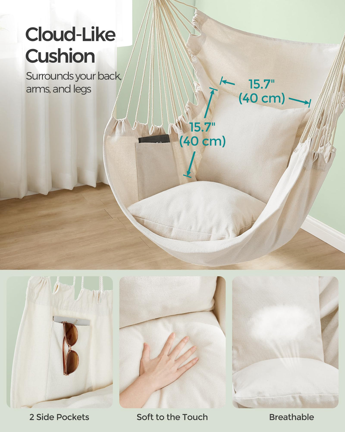 SONGMICS Hammock Chair hanging chain setup for easy outdoor installation