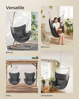 Songmics hammock chair outdoor patio use for relaxing on sunny days.