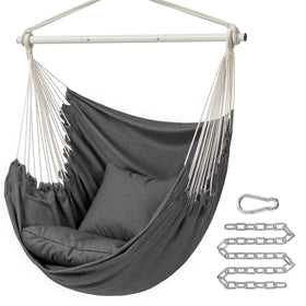 Songmics hammock chair slate gray front view with a sturdy frame for safe outdoor lounging.