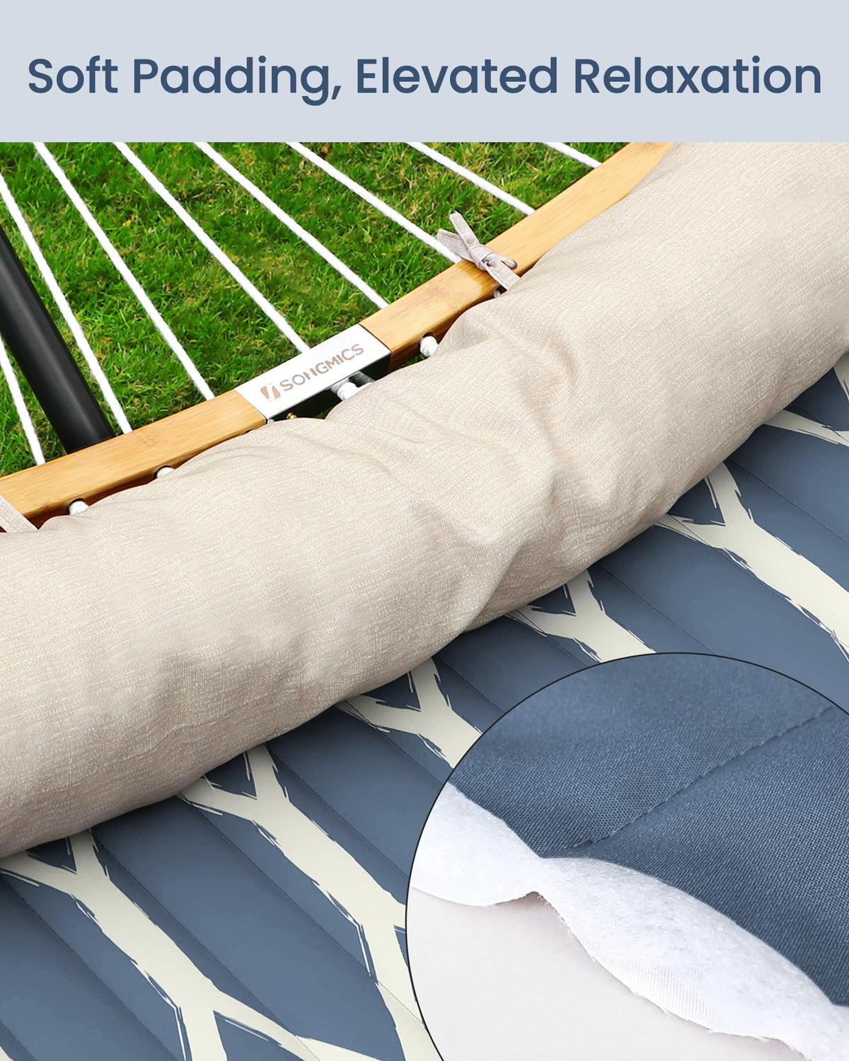 Songmics Hammock compact-fold design for easy transport.
