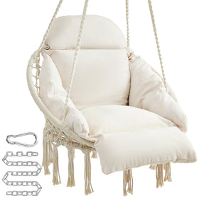 Songmics hanging chair cream-white cushion for cozy lounging.