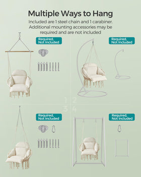 Songmics hanging chair versatile mounting for ceilings, frames, or spreads.