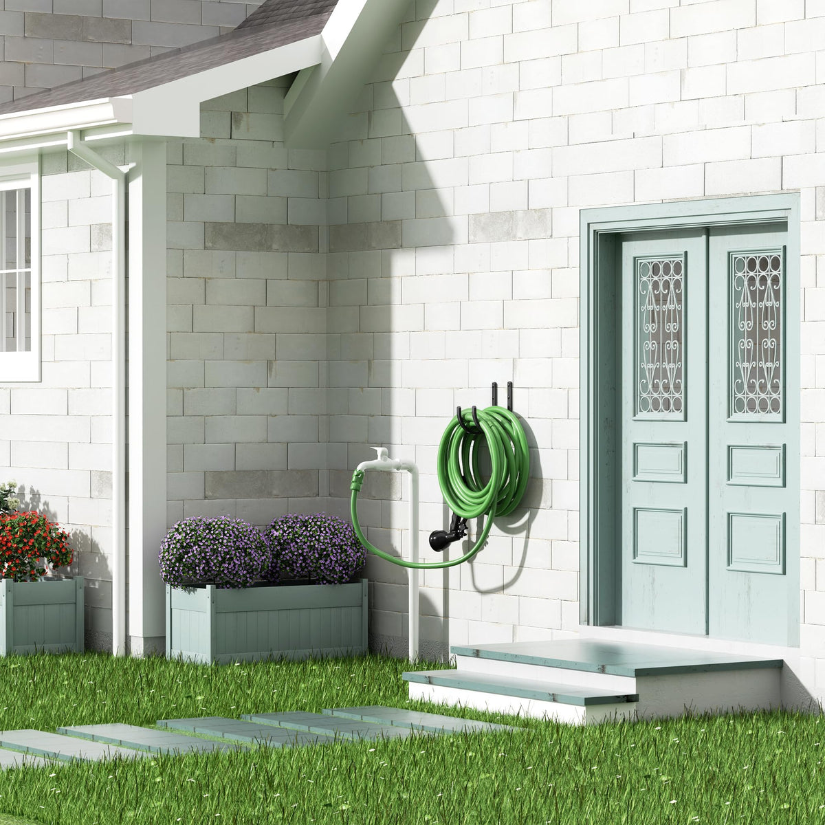 Songsoso hose holder with screws anchors ensures secure installation on wood, brick, or concrete.