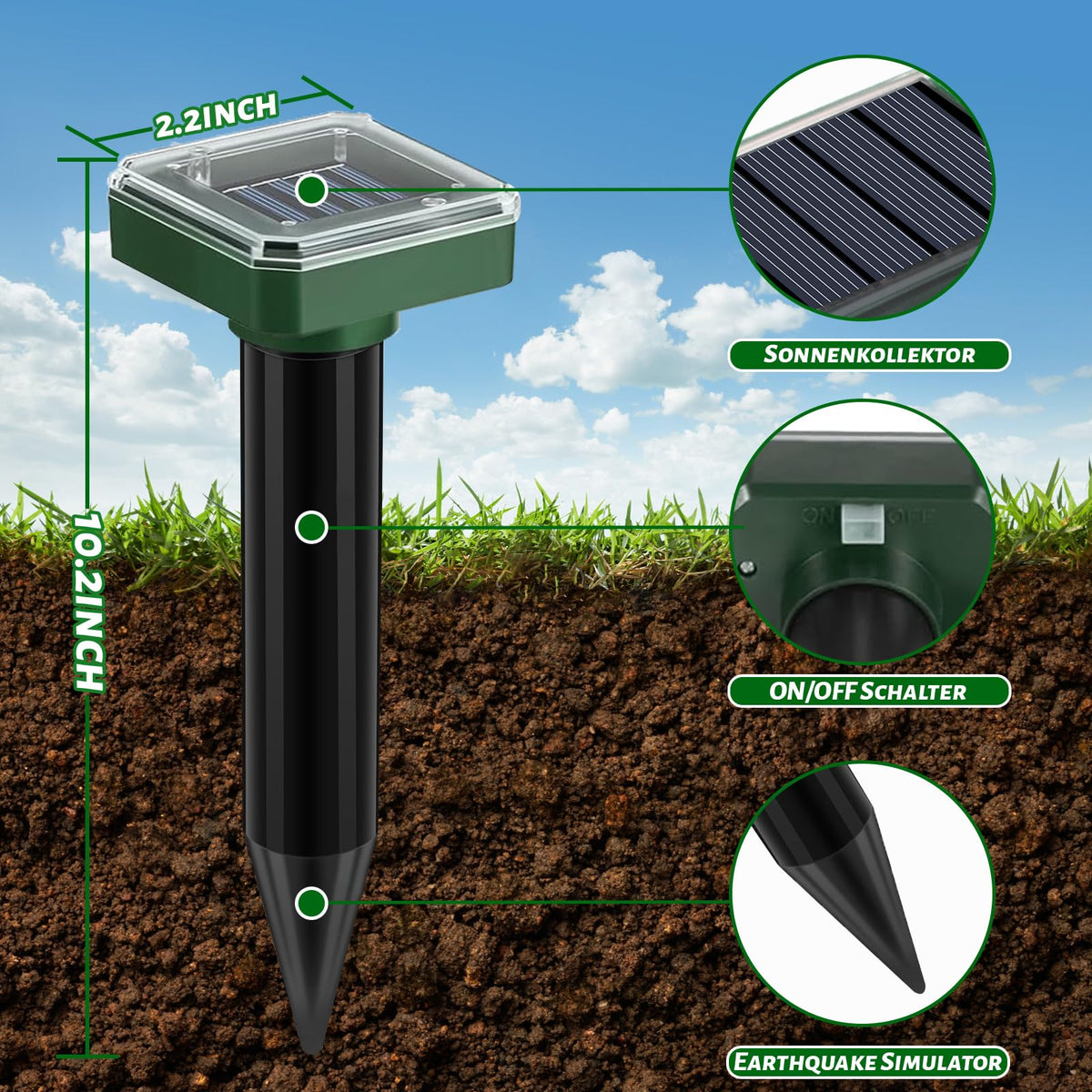 SonicPulse gopher deterrent stake guards vegetable garden edges from pests