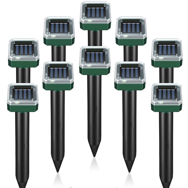 SonicPulse solar-powered mole repellent 10-pack ready for lawn installation