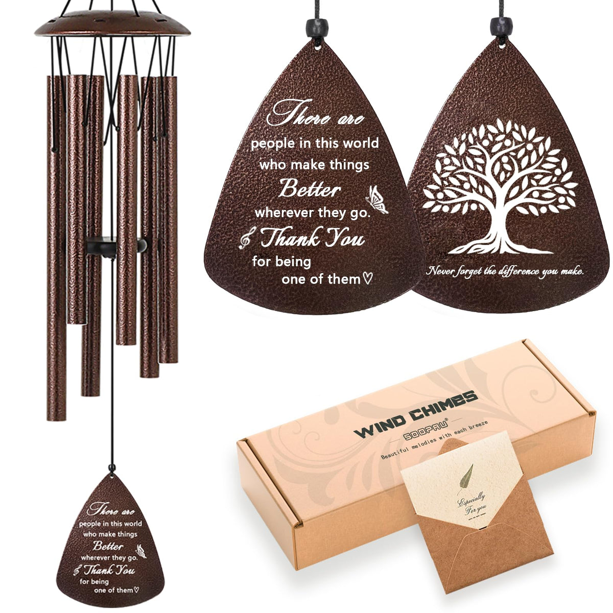 Soopau 32-inch wind chime with bronze finish enhances porch ambience.
