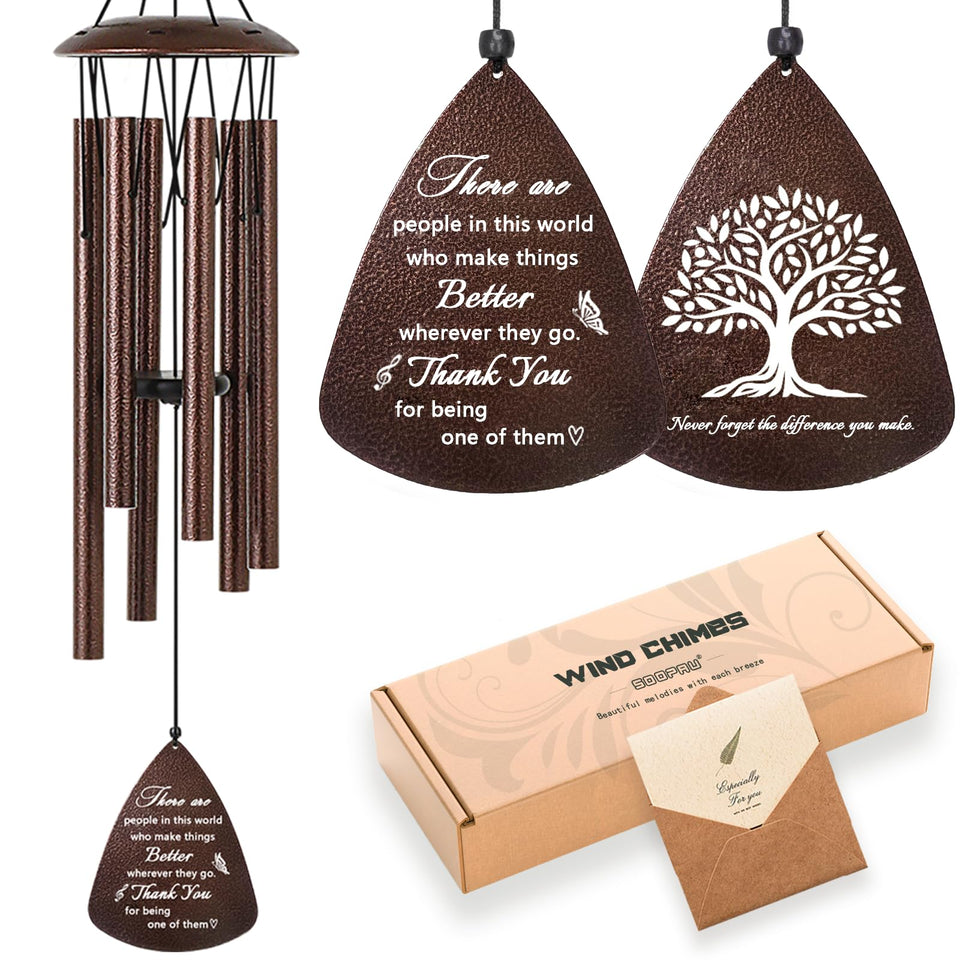 Soopau 32-inch wind chime with bronze finish enhances porch ambience.