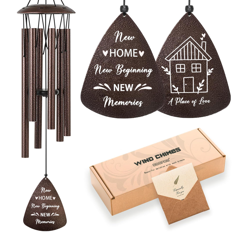 Soopau 32-inch bronze wind chime on a porch with calming tones