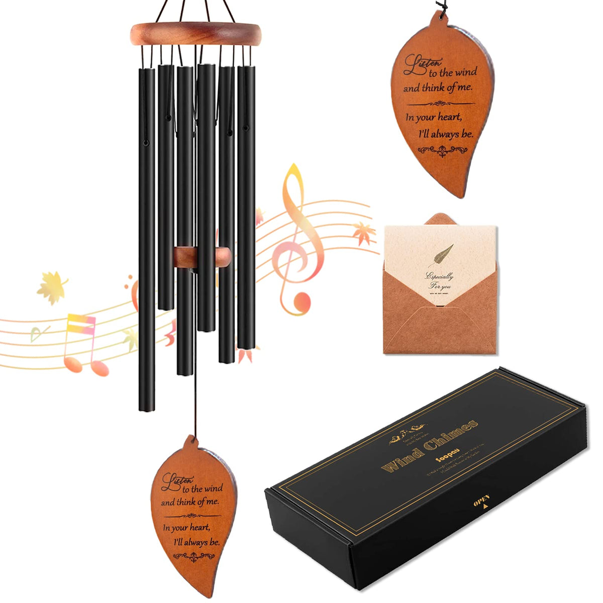 Soopau Memorial Wind Chimes front view with heartfelt inscription for remembrance